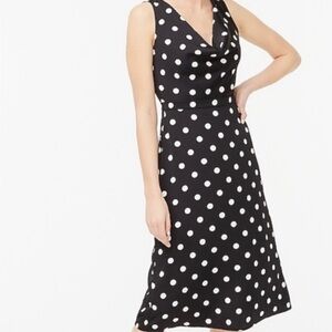 J Crew Women’s Cowl Neck Black White Polka Dot Dress Knee Length Size 4